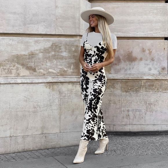 Zara Satin Effect Printed Dress New - Picture 5 of 9